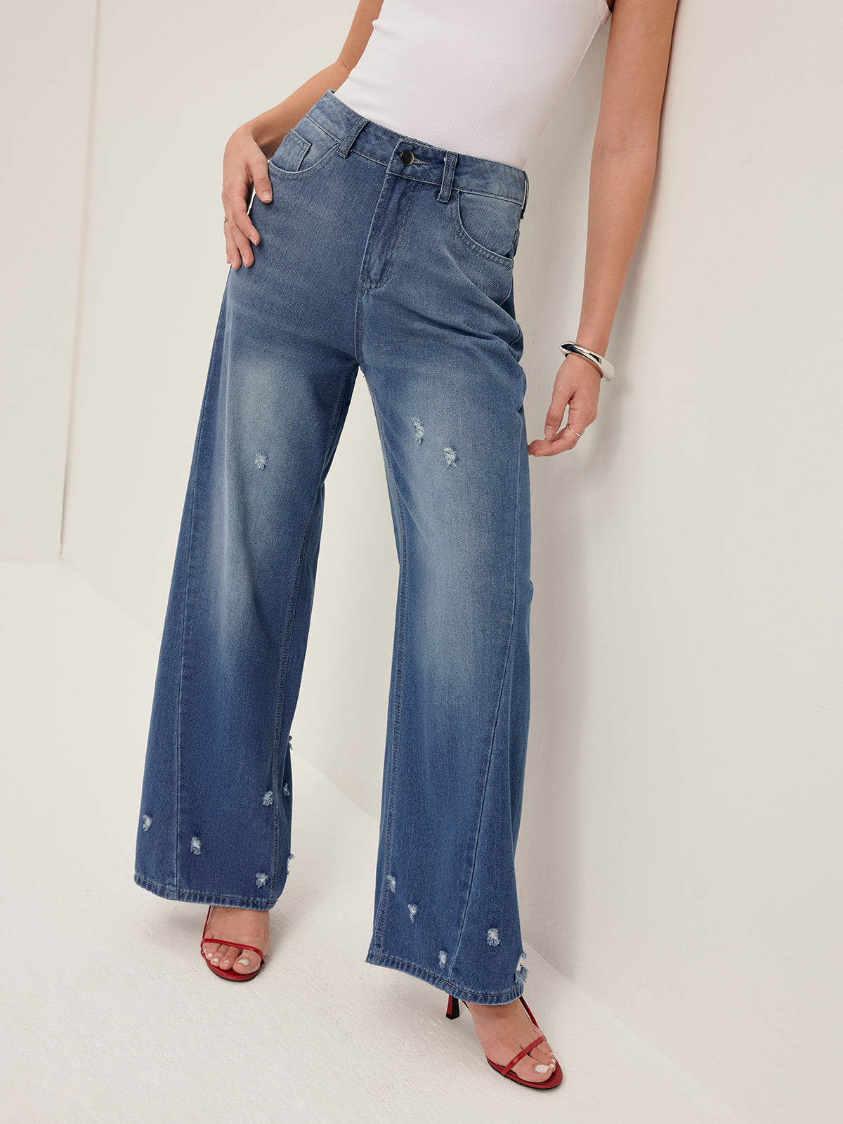 Piping Straight Denim Jean-Chicvia