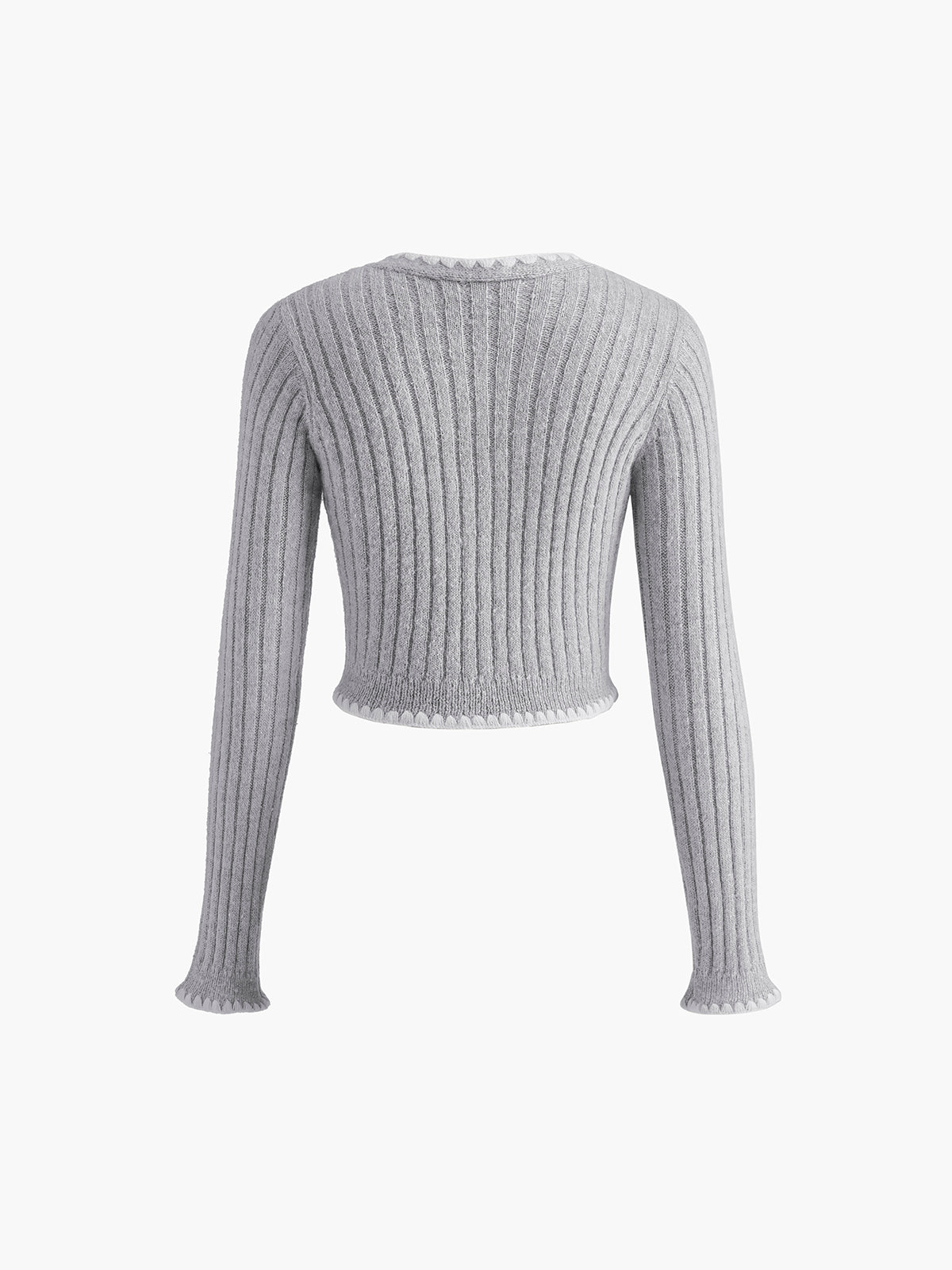 Contrast Embroidered Trim Button Cardigan-Chicvia