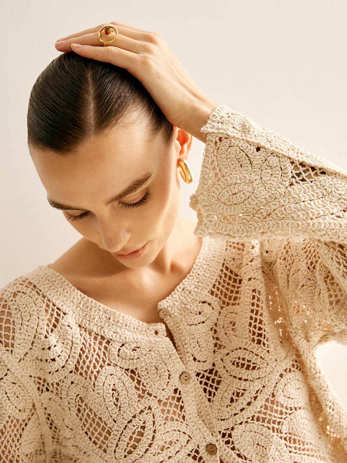 Hollow Button Plisse Cardigan-Chicvia