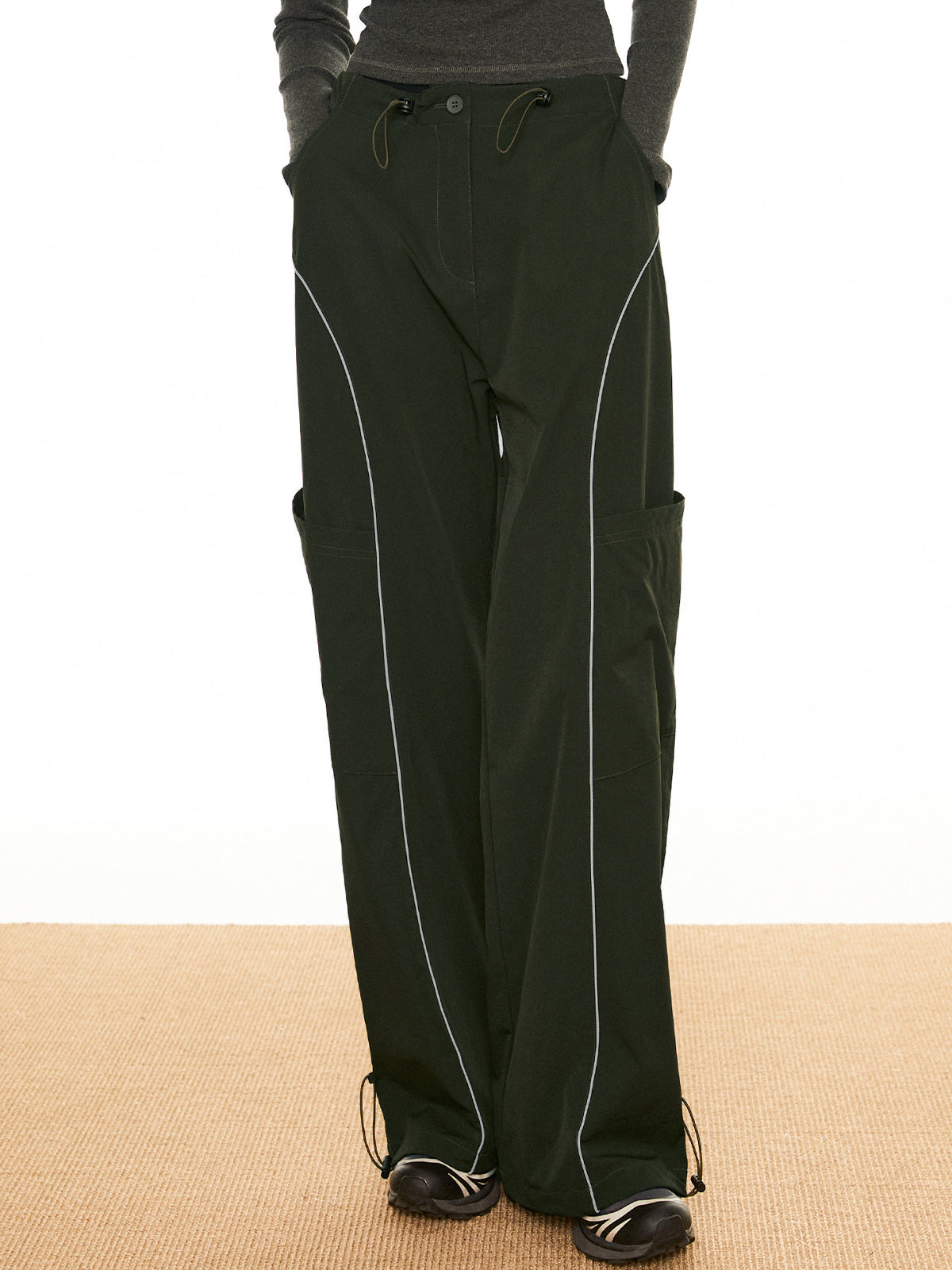 Contrast Piping Drawstring Pants-Chicvia