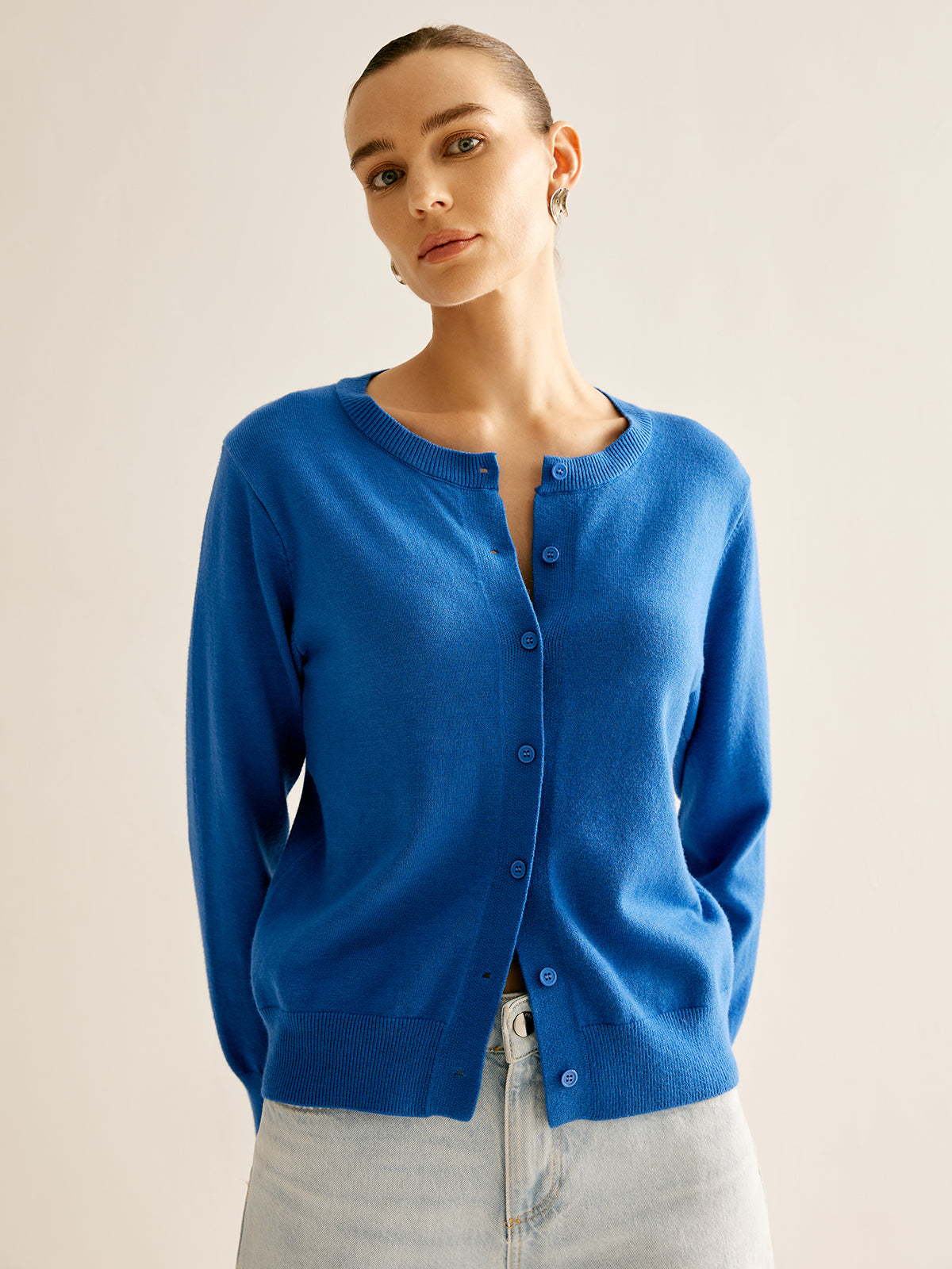 Plain Soft Button Cardigan-Chicvia