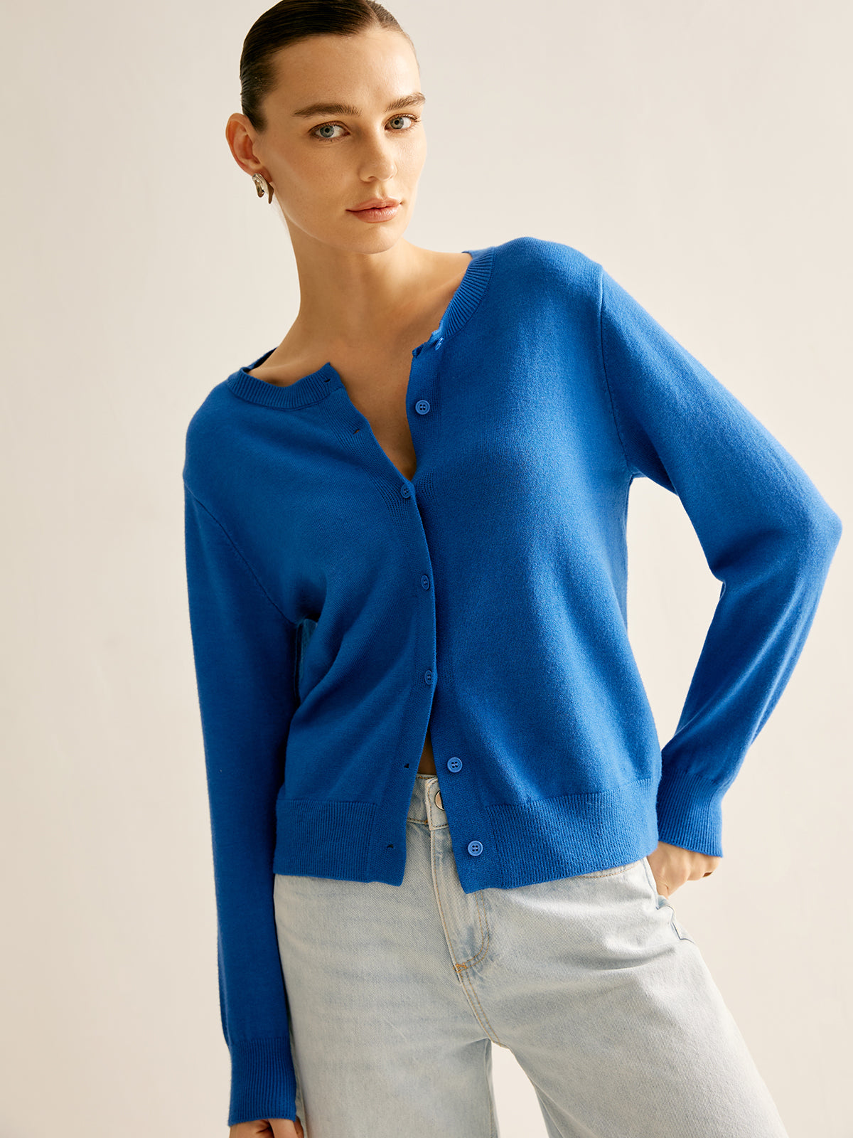 Plain Soft Button Cardigan-Chicvia