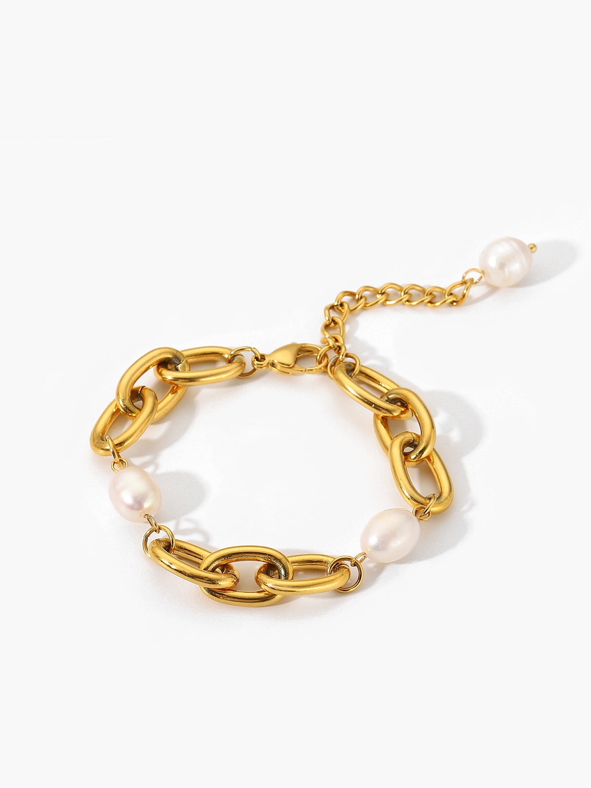 Oval Pearl Golden Chain Bracelet-Chicvia