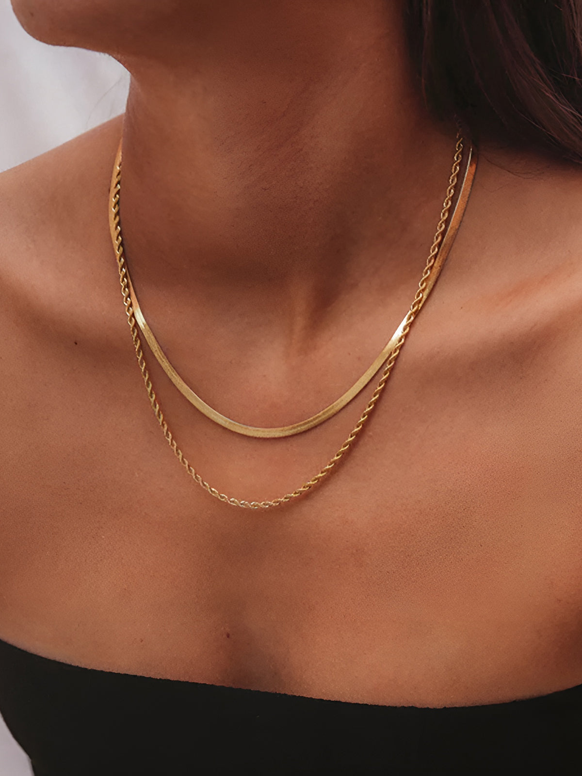 Double-Layer Snake & Twist Chain Necklace-Chicvia