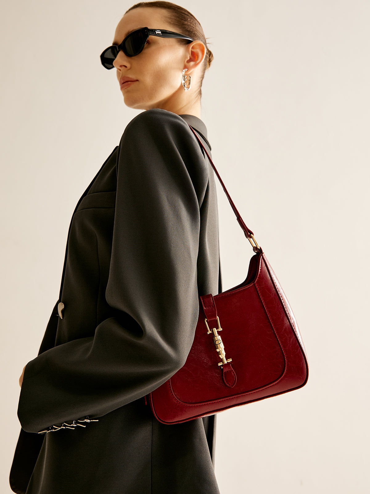 Magnet Closure Zipper Shoulder Bag-Chicvia