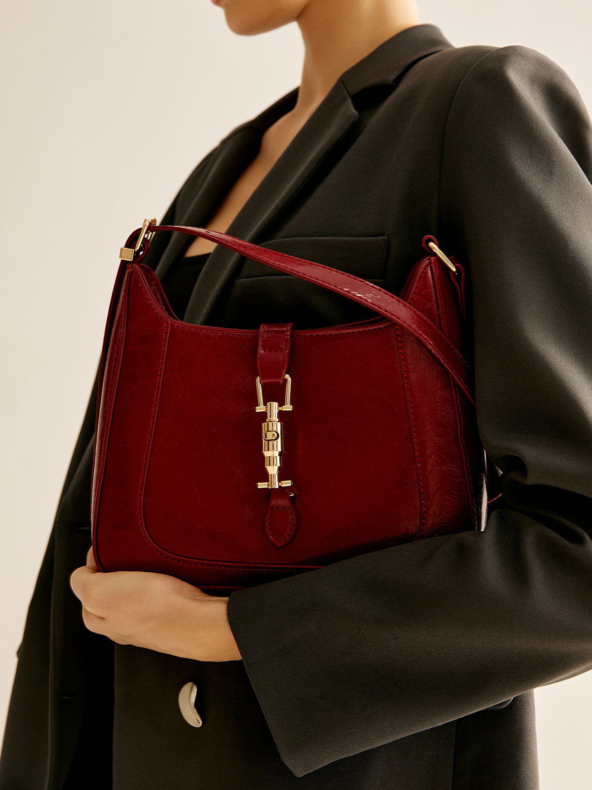 Magnet Closure Zipper Shoulder Bag-Chicvia