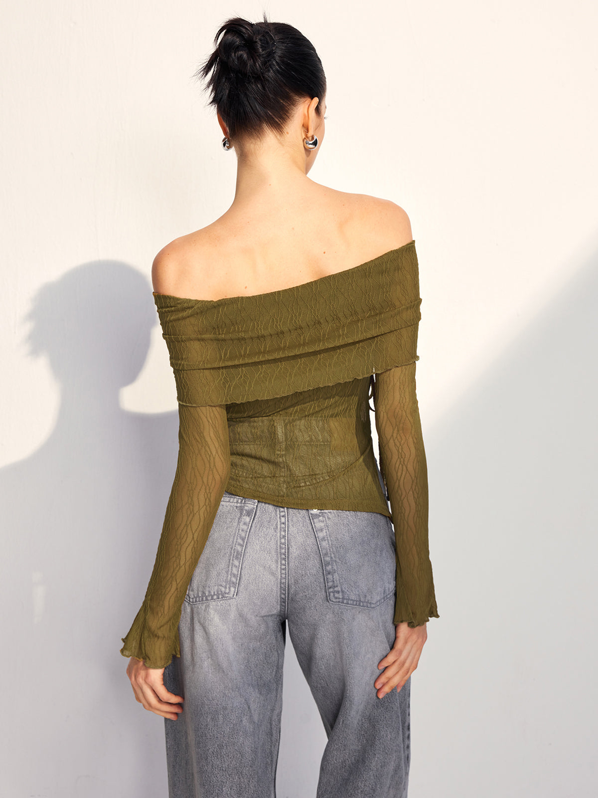 Off Shoulder Drawstring Blouse-Chicvia