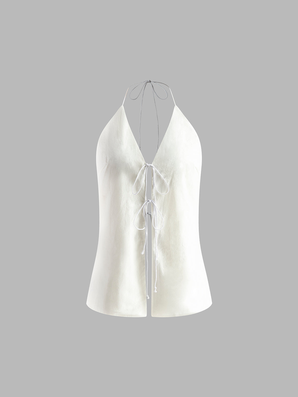 Cotton & Linen Backless Halter Top With Shorts Set-Chicvia