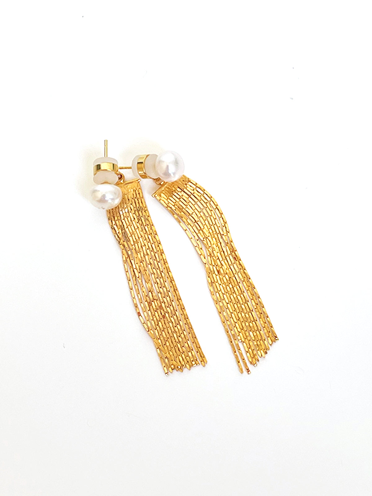 Golden Tassel Pearl Stud Earrings-Chicvia