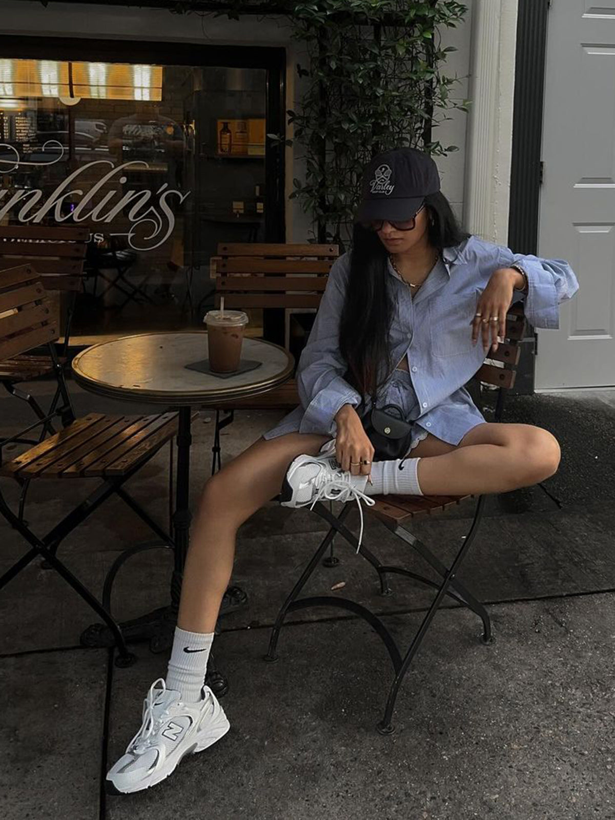 Oversized Stripe Textured Long Sleeve Shorts Set-Chicvia