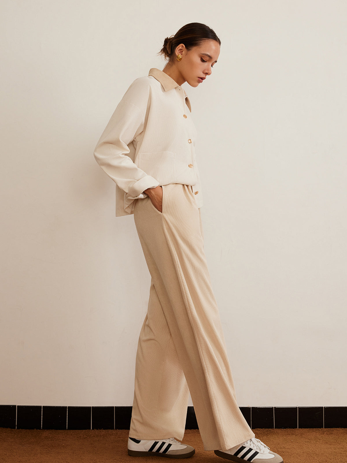 Corduroy High-Waist Wide Leg Pants-Chicvia
