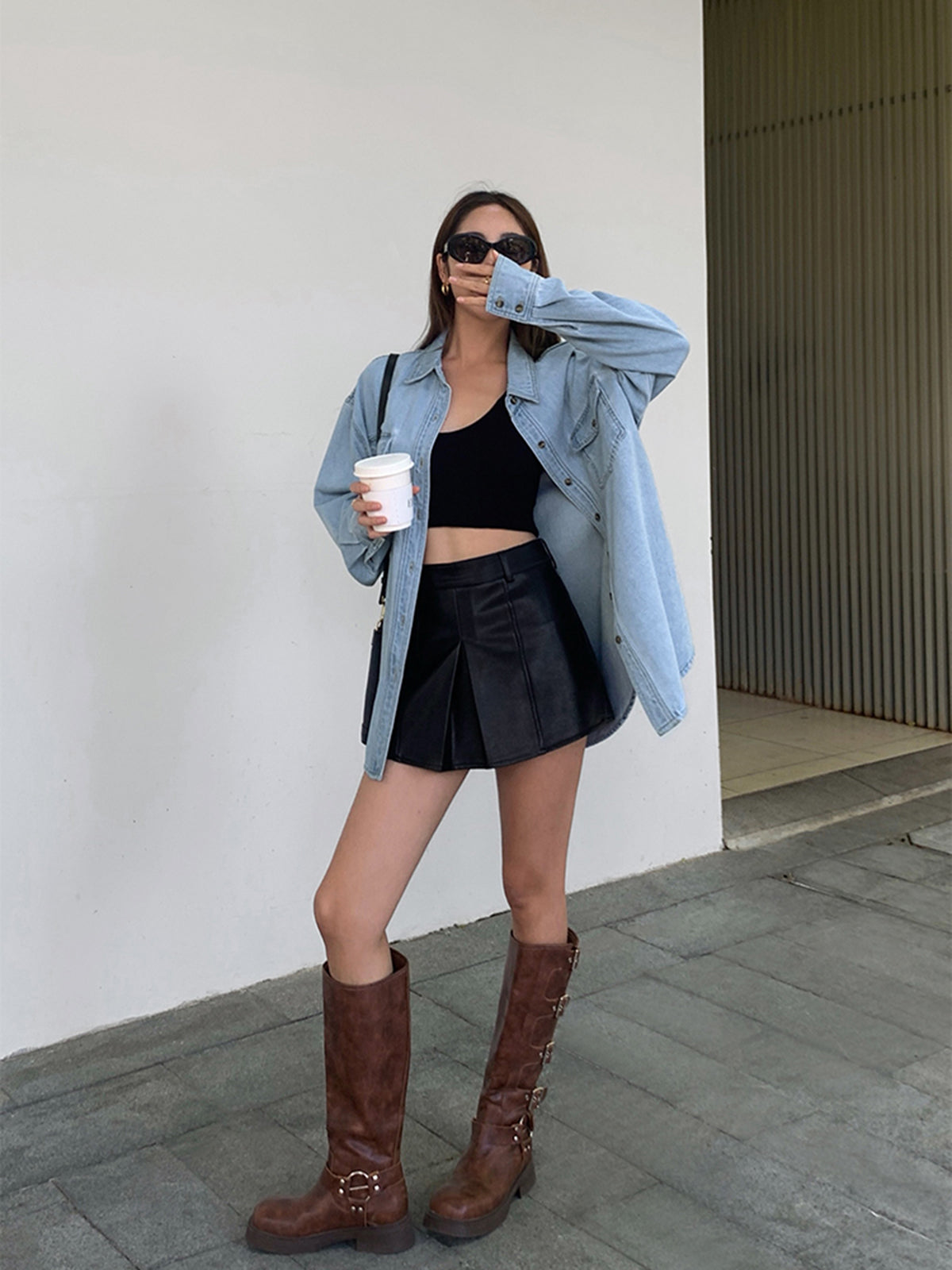 Lapel Pockets Denim Jacket-Chicvia