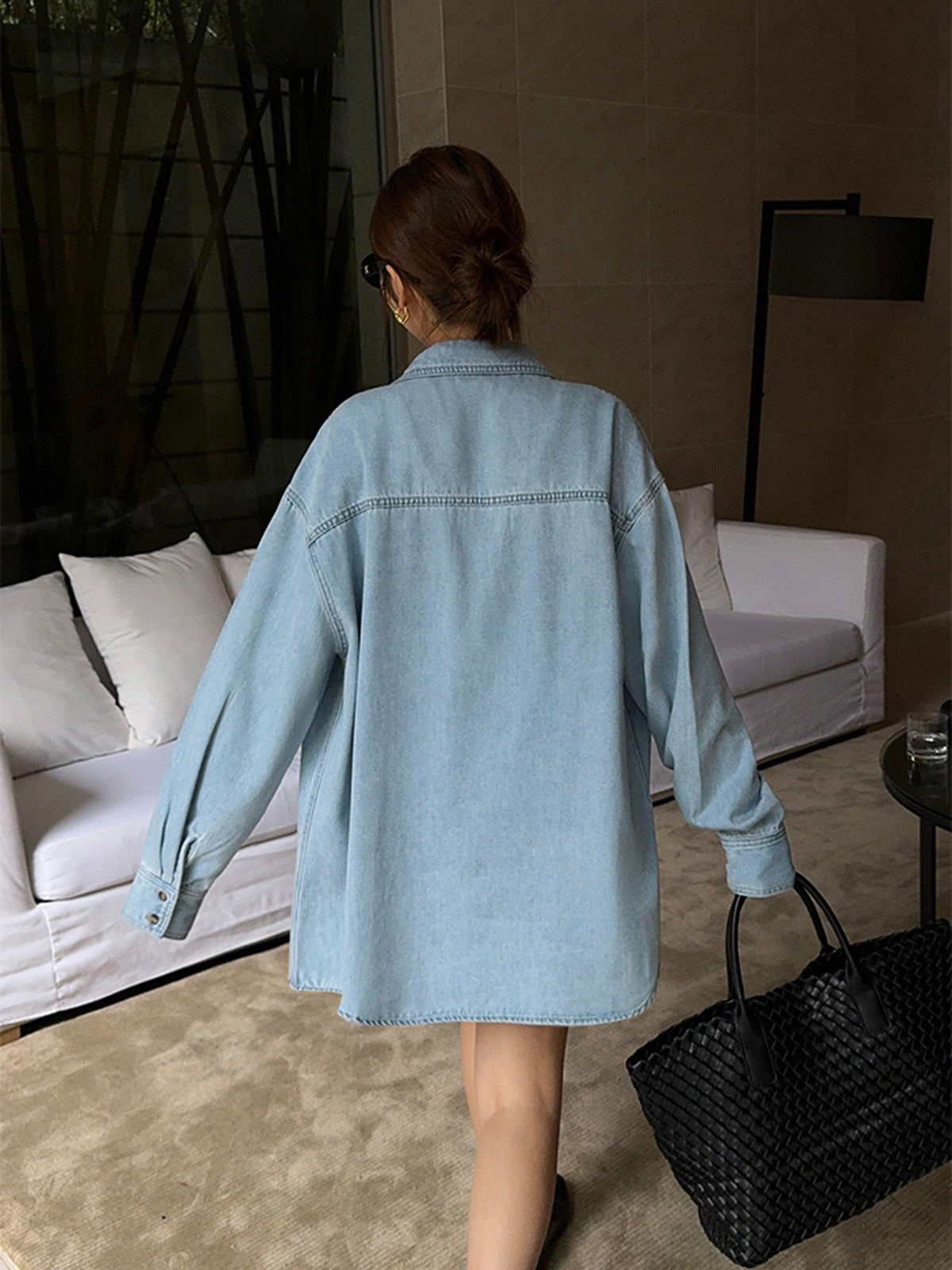 Lapel Pockets Denim Jacket-Chicvia