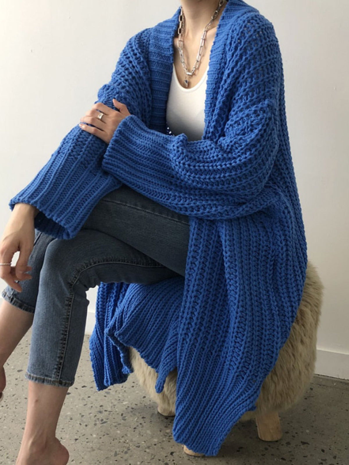 Oversize Split Knit Outerwear-Chicvia