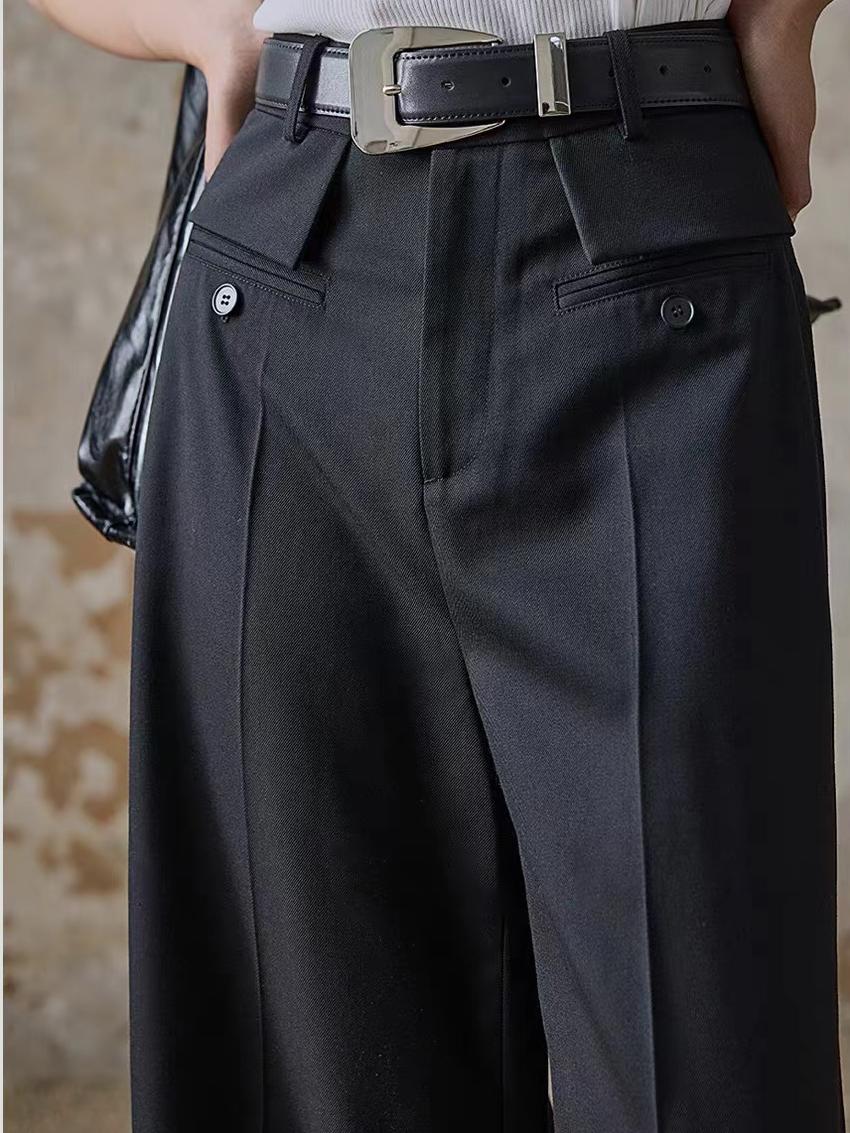High-Waist Piping Bell Pants Without Belt-Chicvia