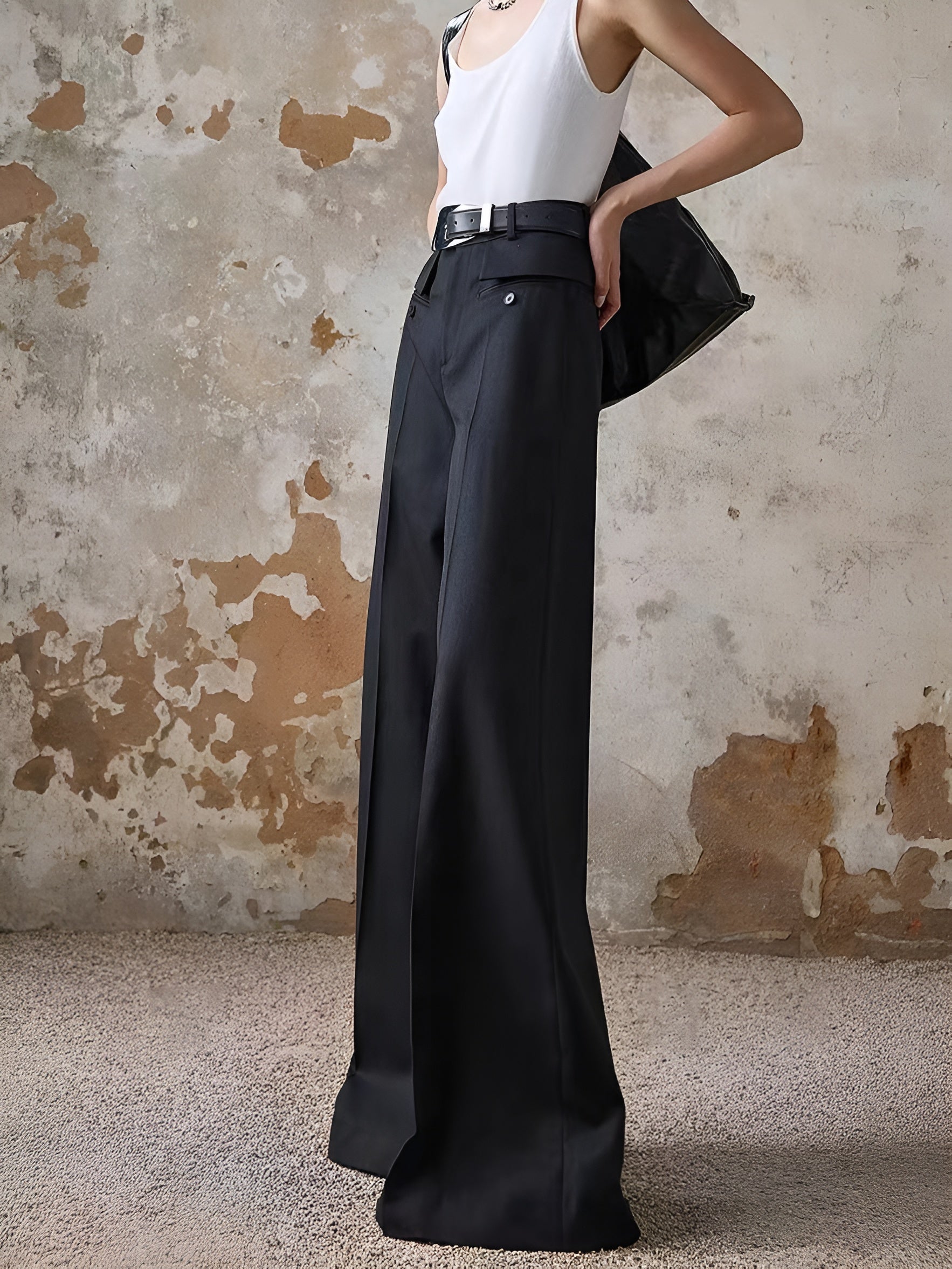 High-Waist Piping Bell Pants Without Belt-Chicvia