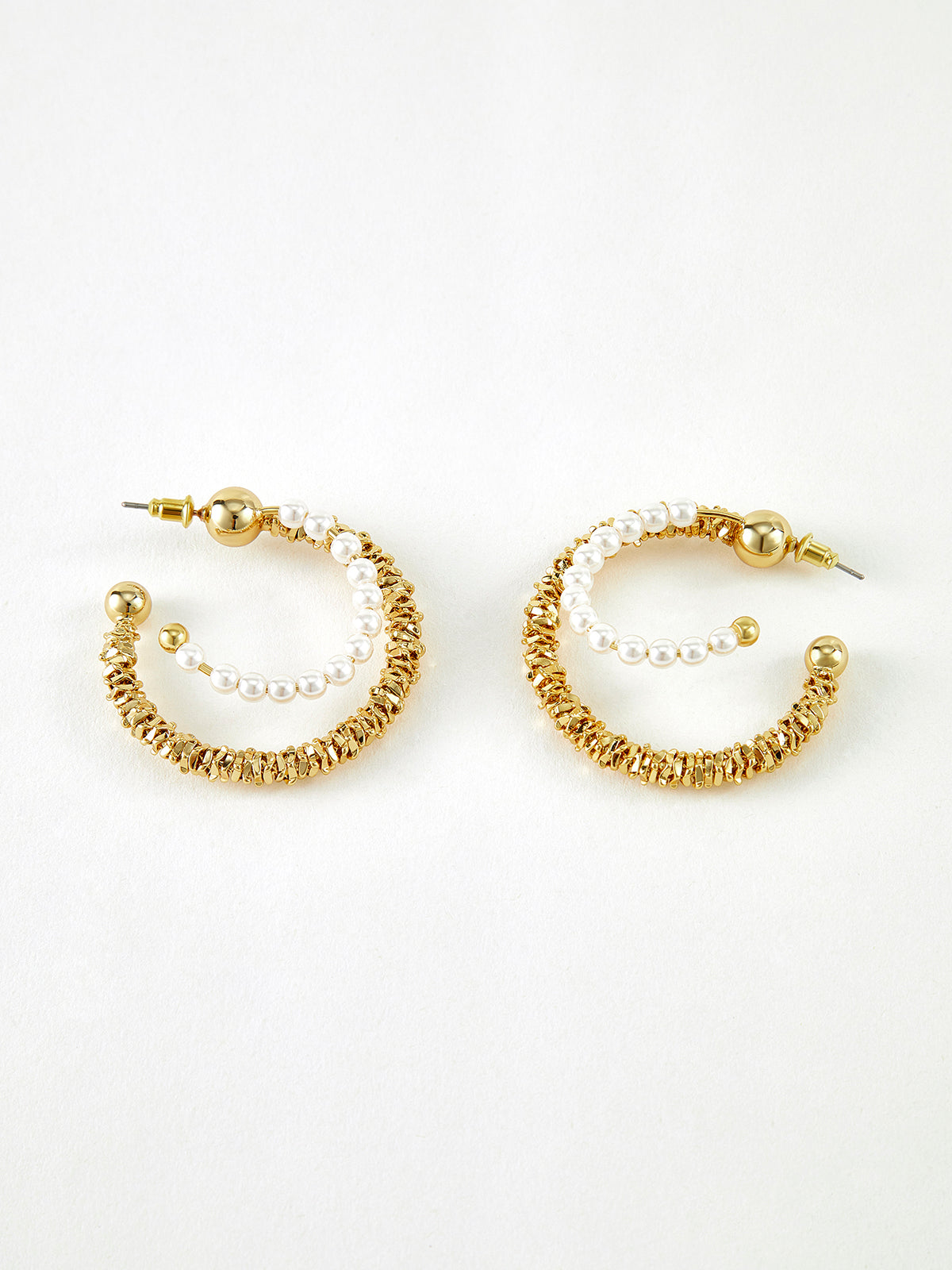 Double Layer Pearl Hoop Earrings-Chicvia