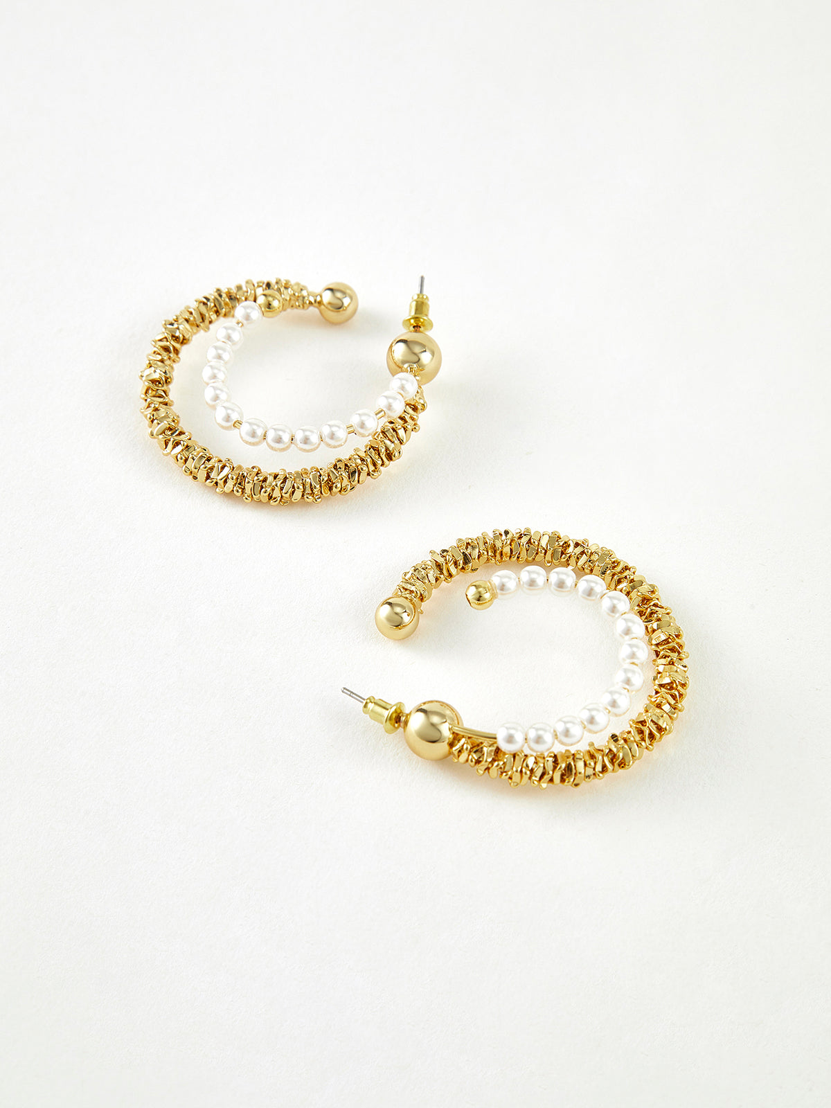 Double Layer Pearl Hoop Earrings-Chicvia