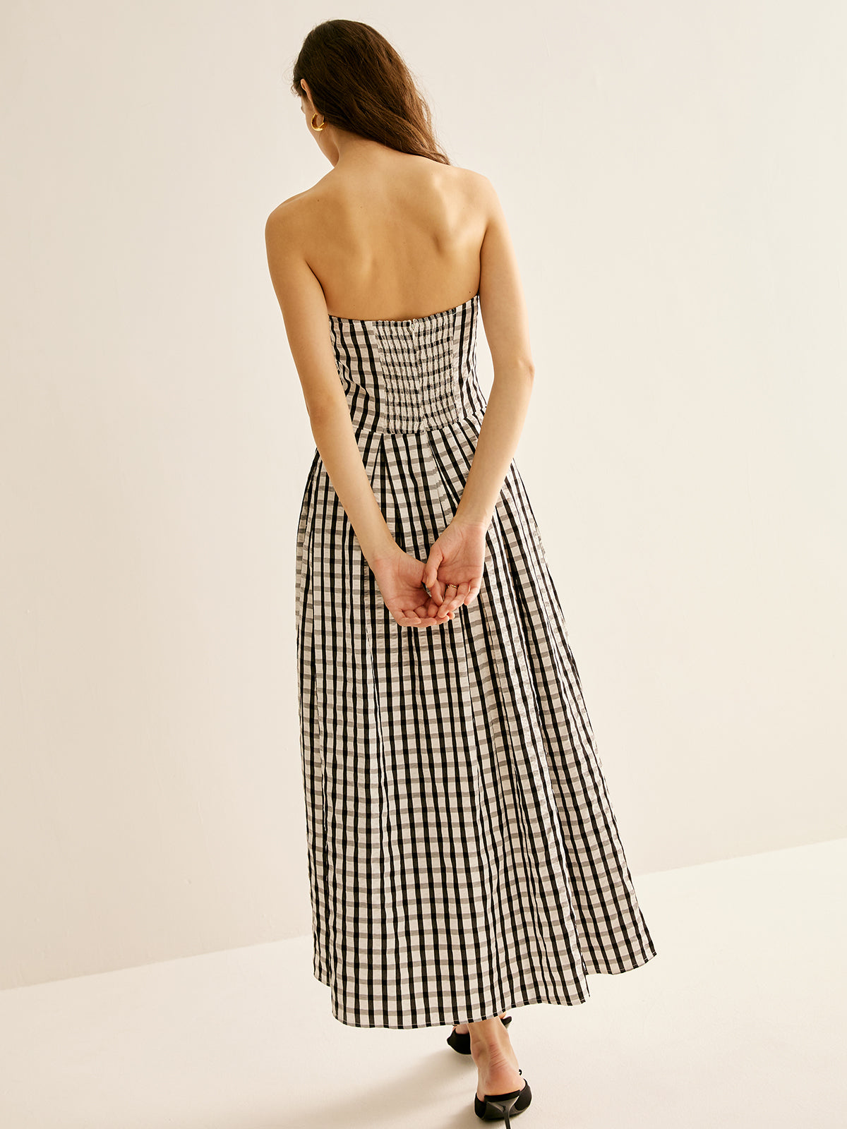 Plaid Tube Long Dress-Chicvia