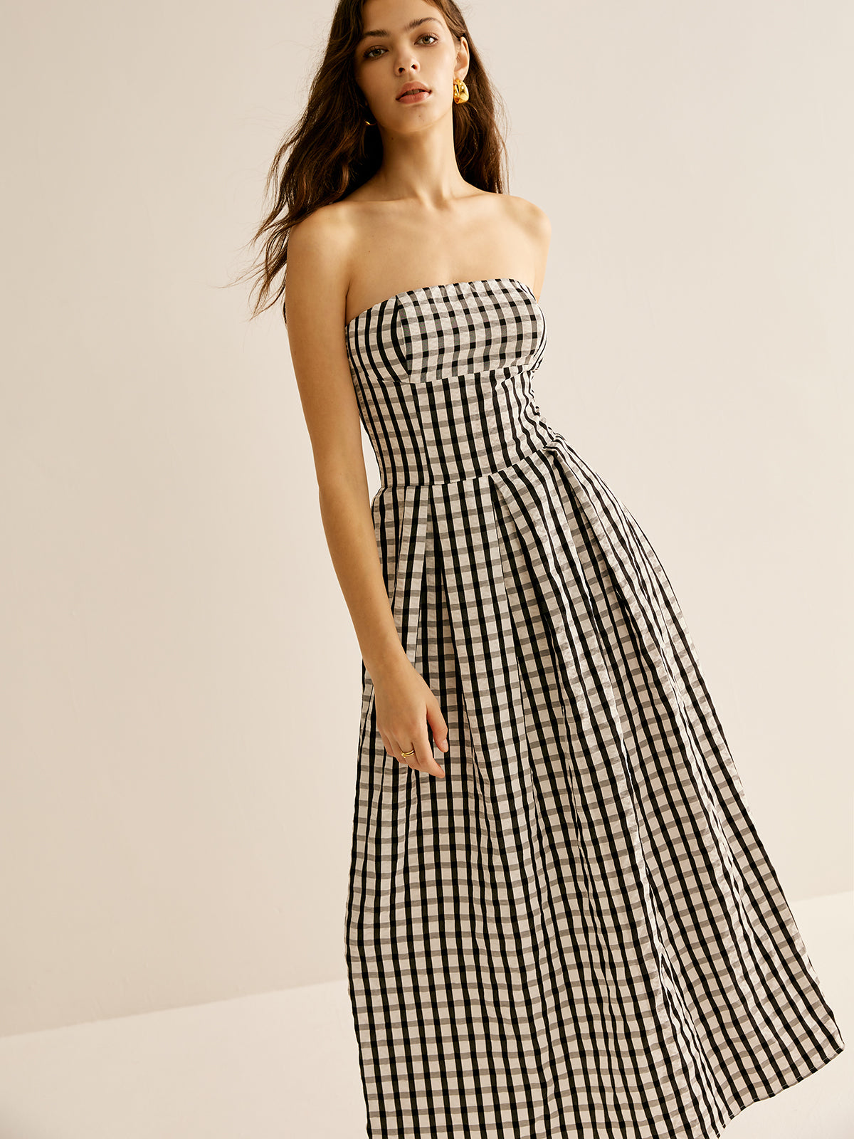 Plaid Tube Long Dress-Chicvia