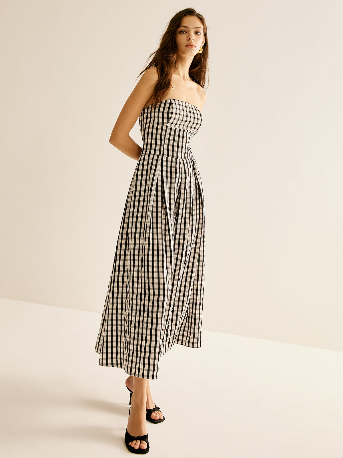 Plaid Tube Long Dress-Chicvia