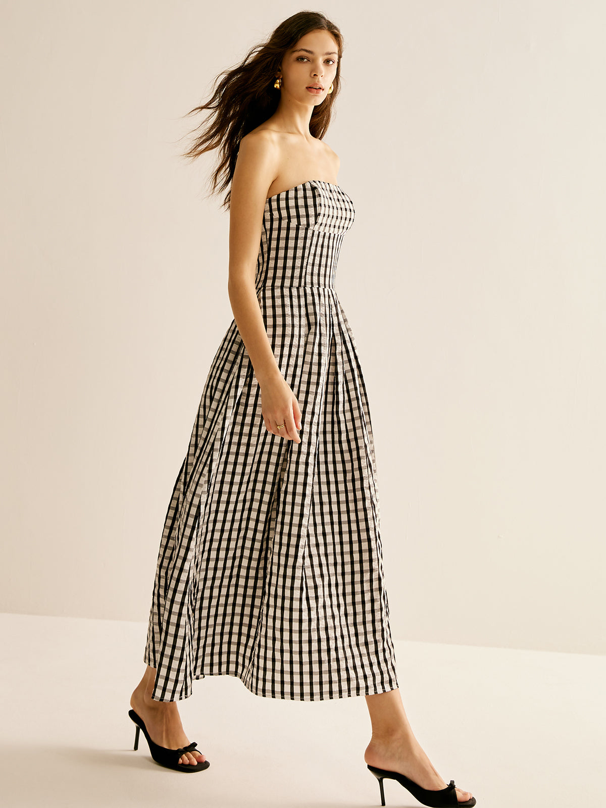 Plaid Tube Long Dress-Chicvia
