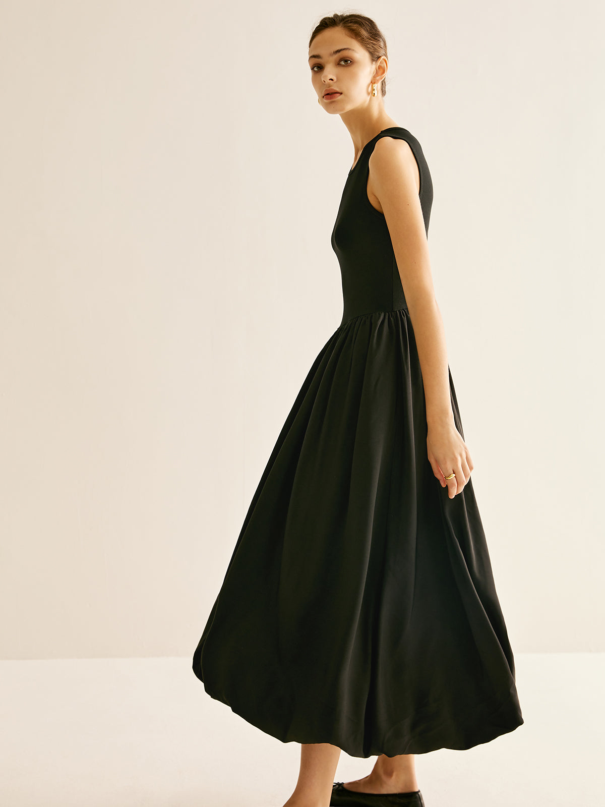 Panel Pleated Jersey Tank Dress-Chicvia