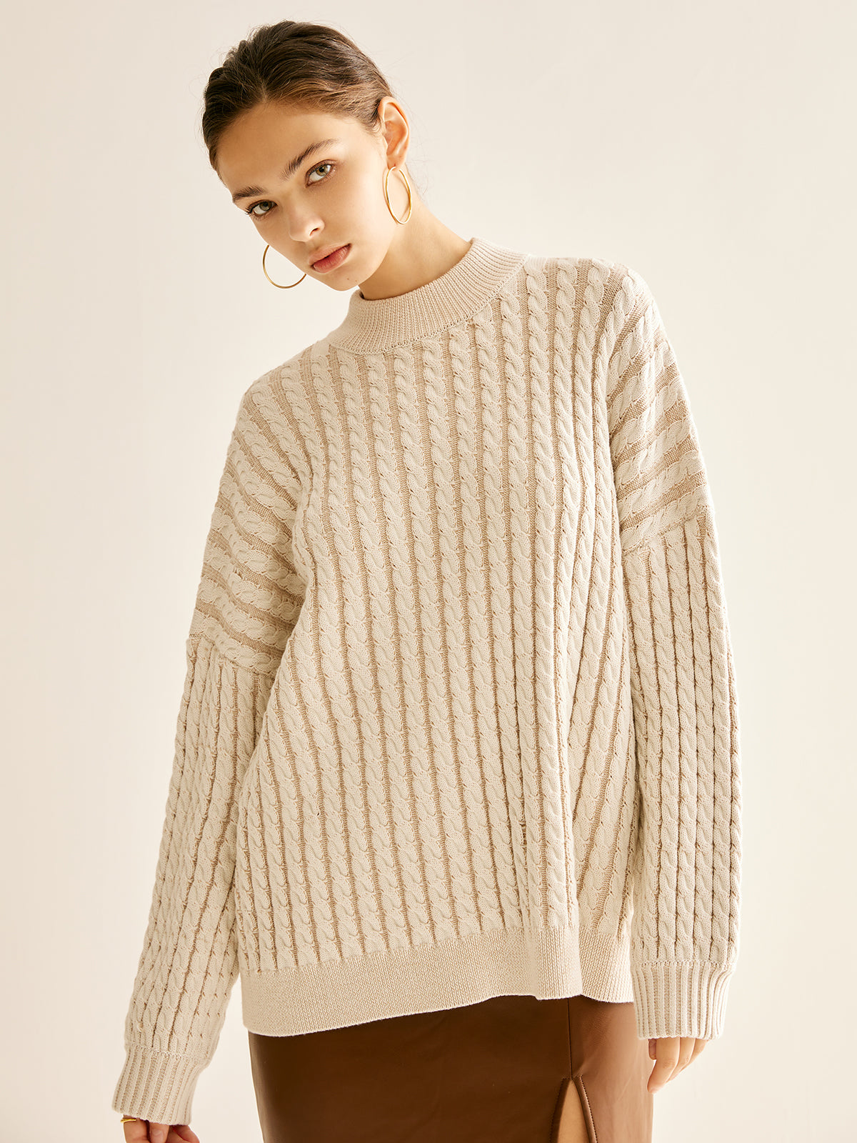 Minimalist Plain Cable Sweater-Chicvia