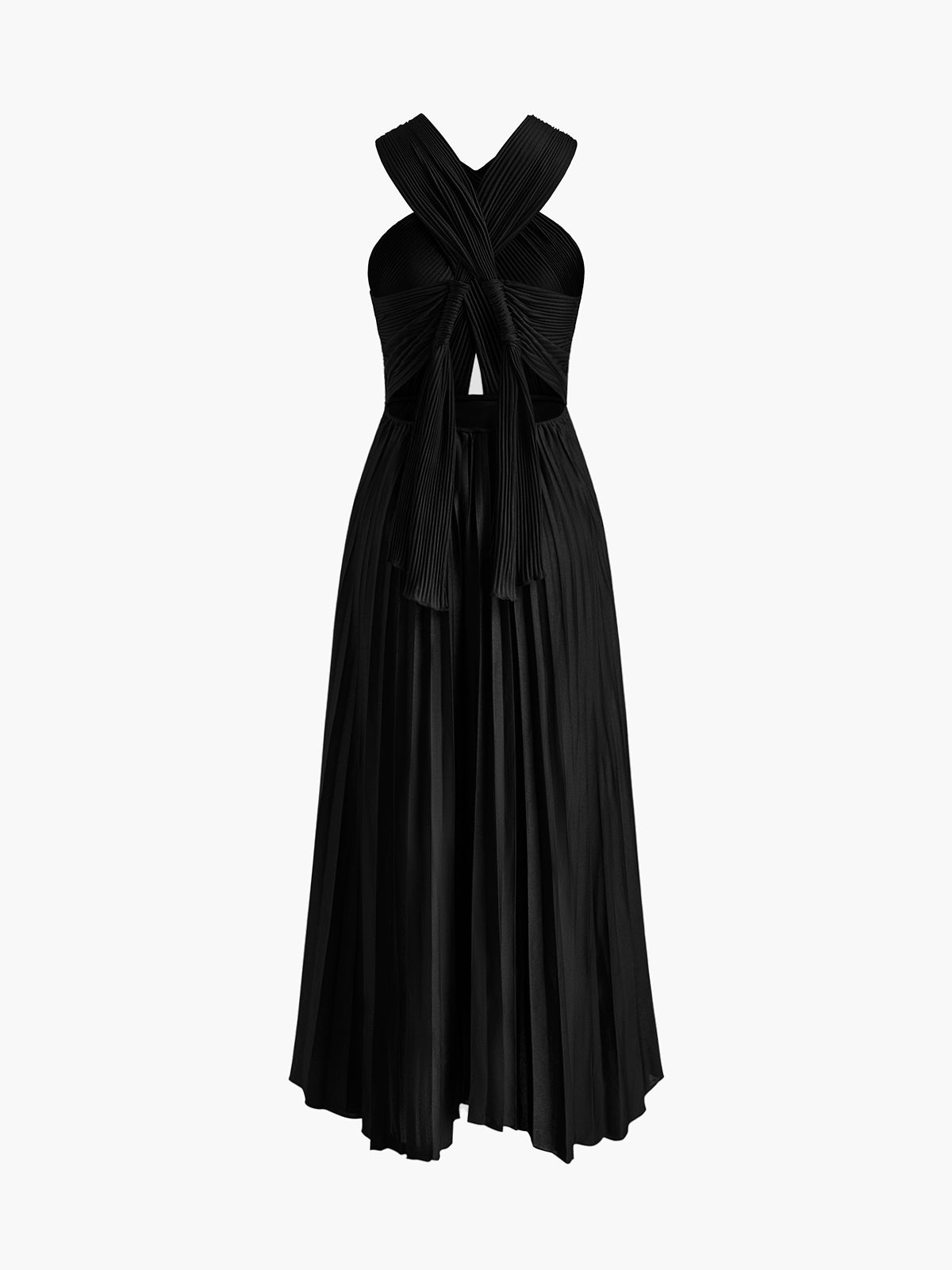 Criss Cross Pleated Long Dress-Chicvia
