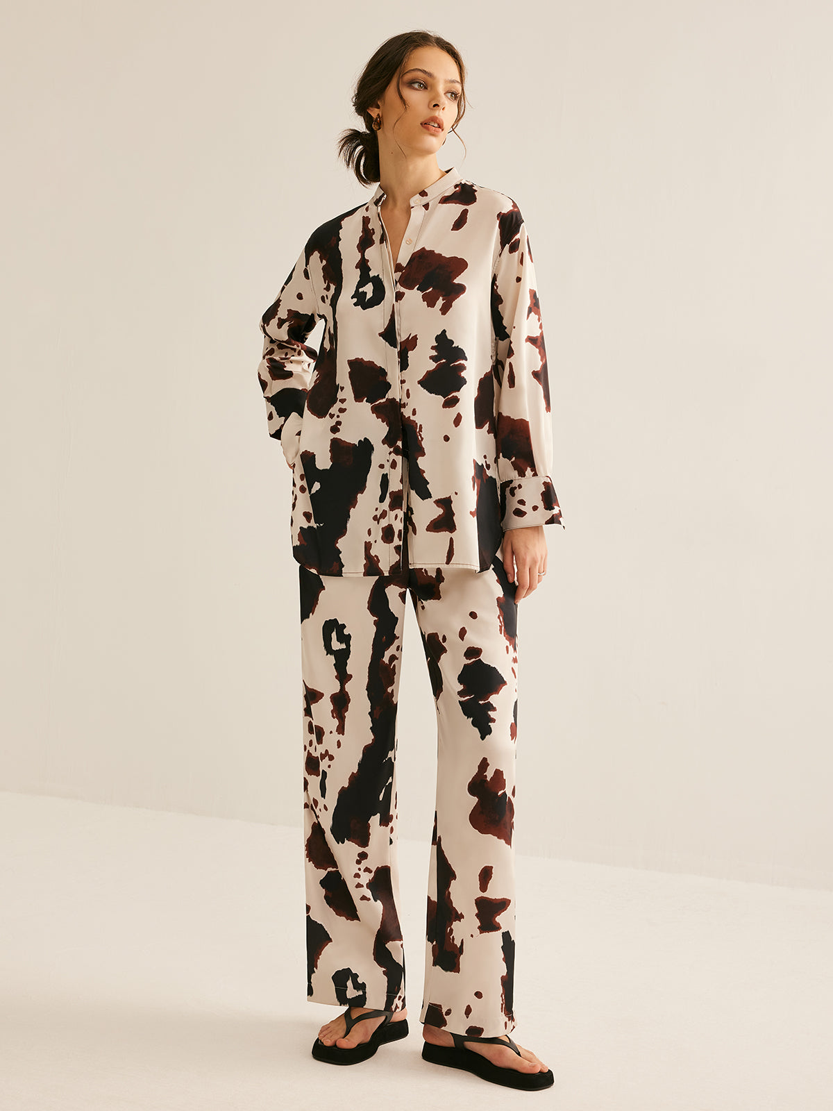 Cow Printed Loose Shirt-Chicvia