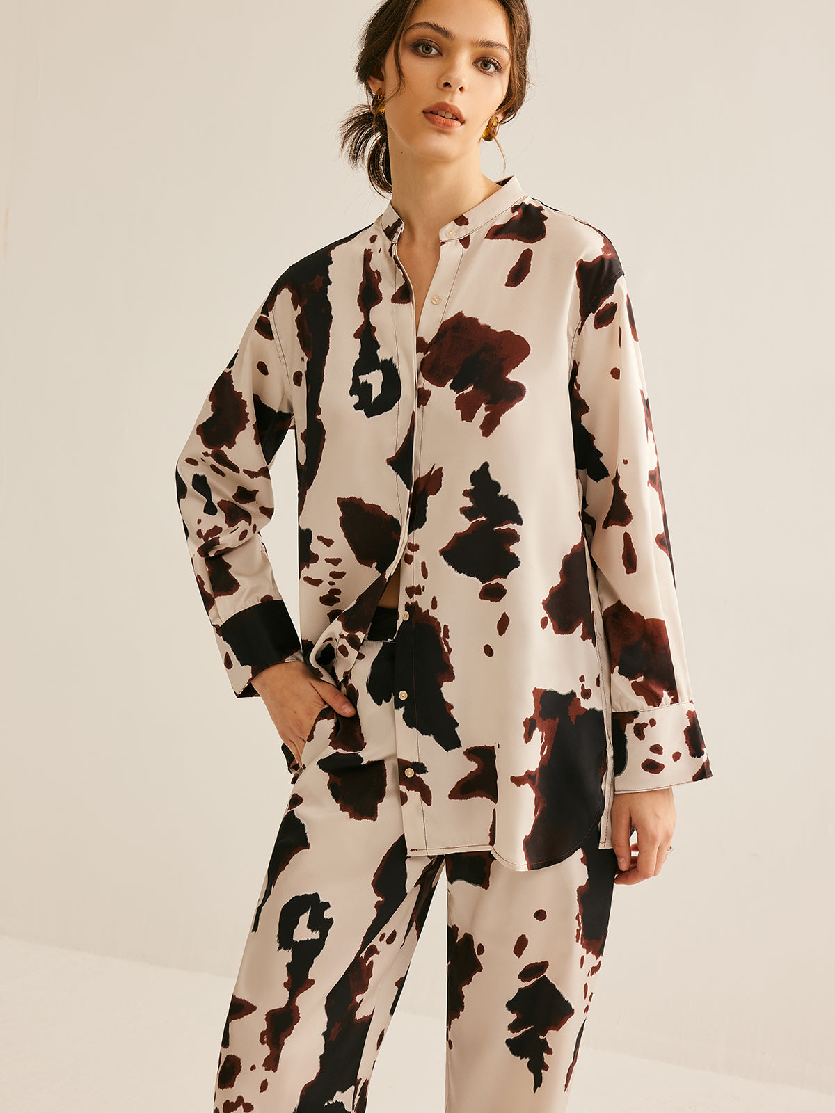 Cow Printed Loose Shirt-Chicvia