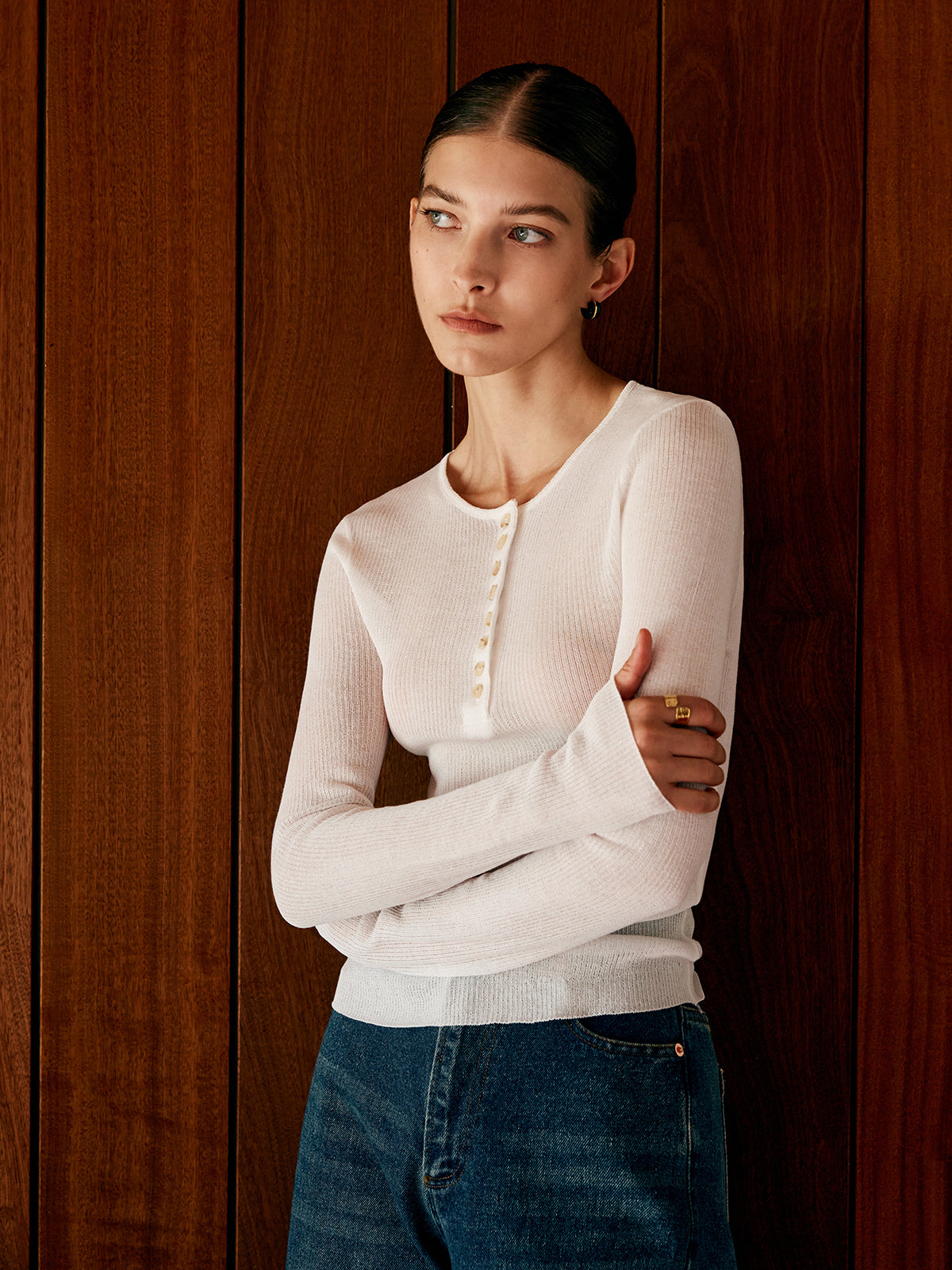 Button Thin Cozy Knit Top-Chicvia