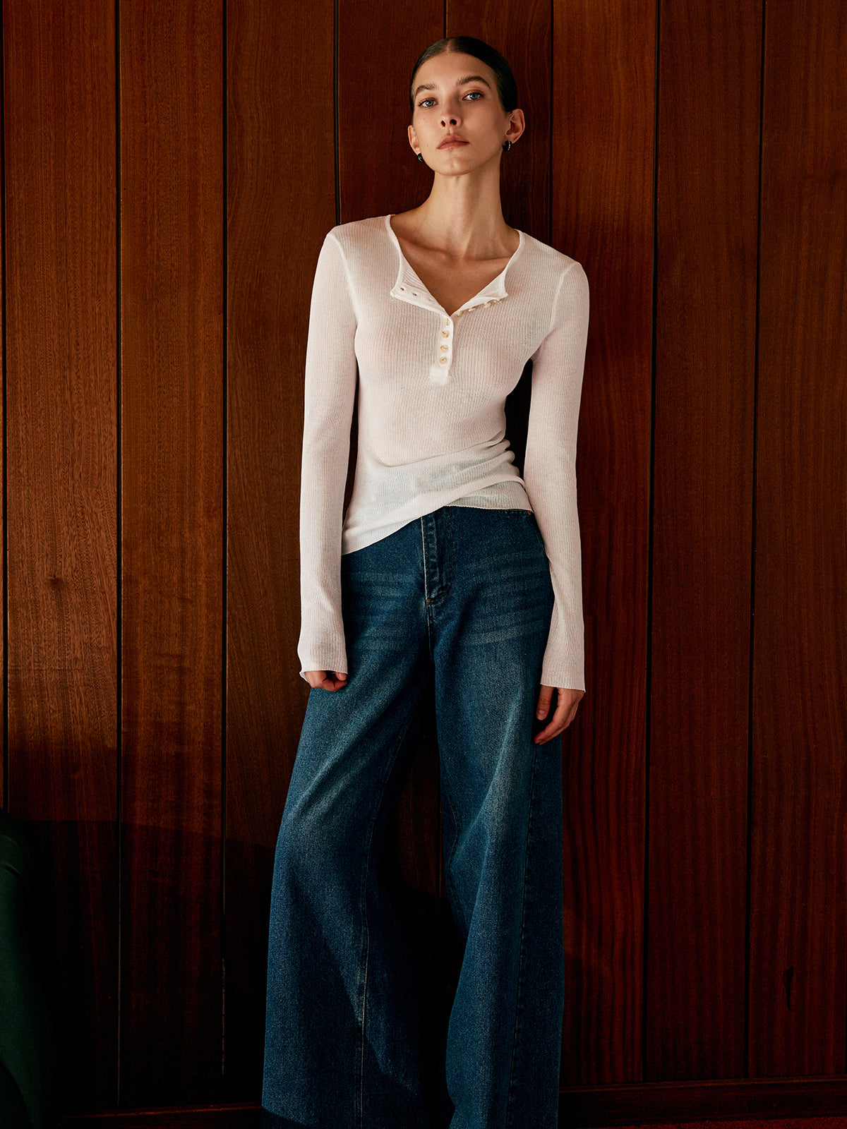 Button Thin Cozy Knit Top-Chicvia