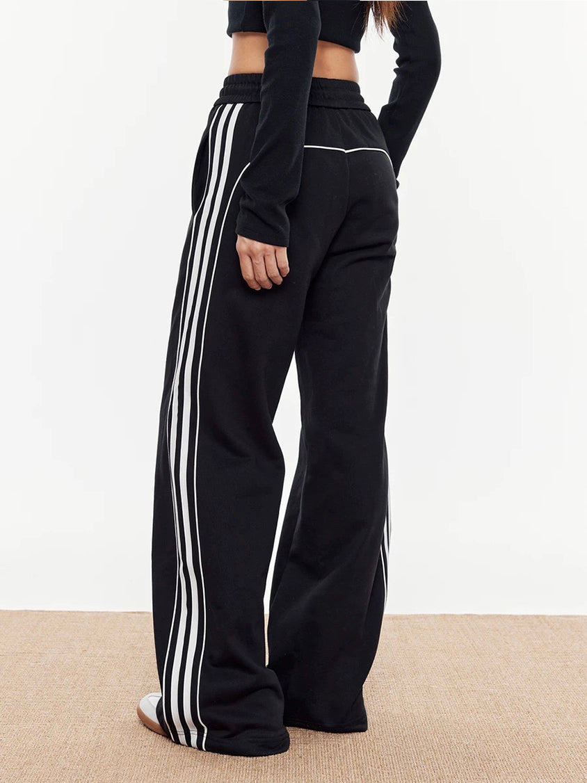 Contrast Piping Drawstring Sweatpants-Chicvia