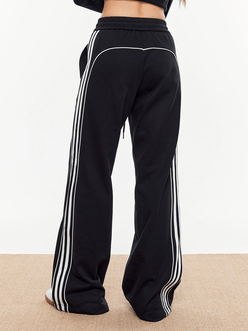 Contrast Piping Drawstring Sweatpants-Chicvia