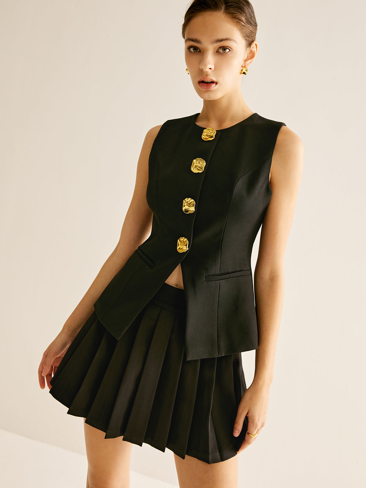 Pleated Mini Skirt-Chicvia