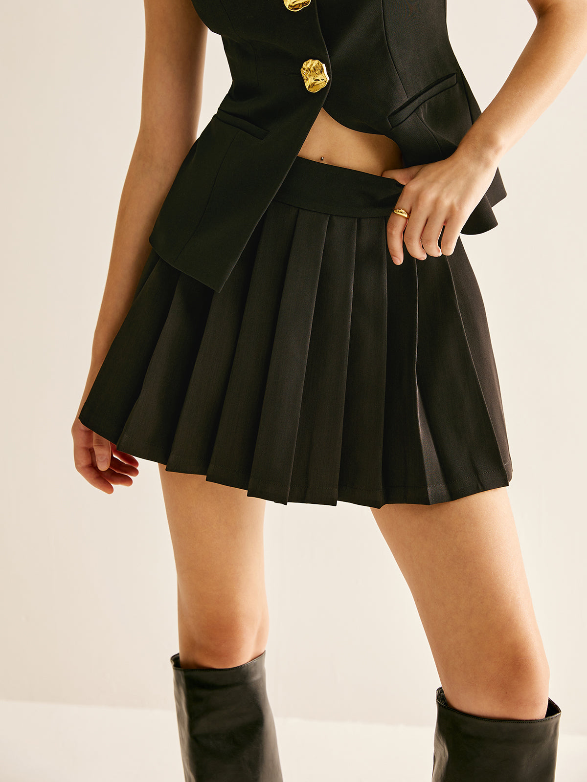 Pleated Mini Skirt-Chicvia