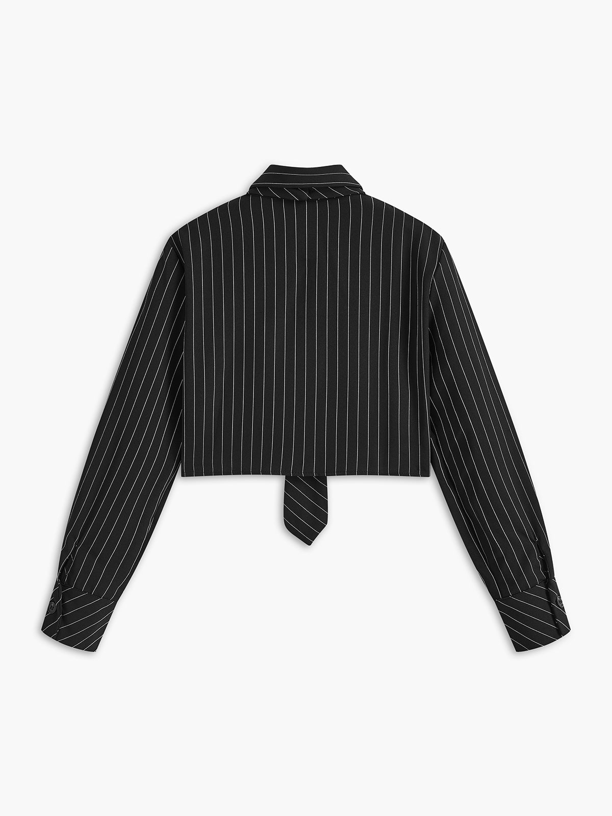 Pinstripe Crop Polo Shirt-Chicvia