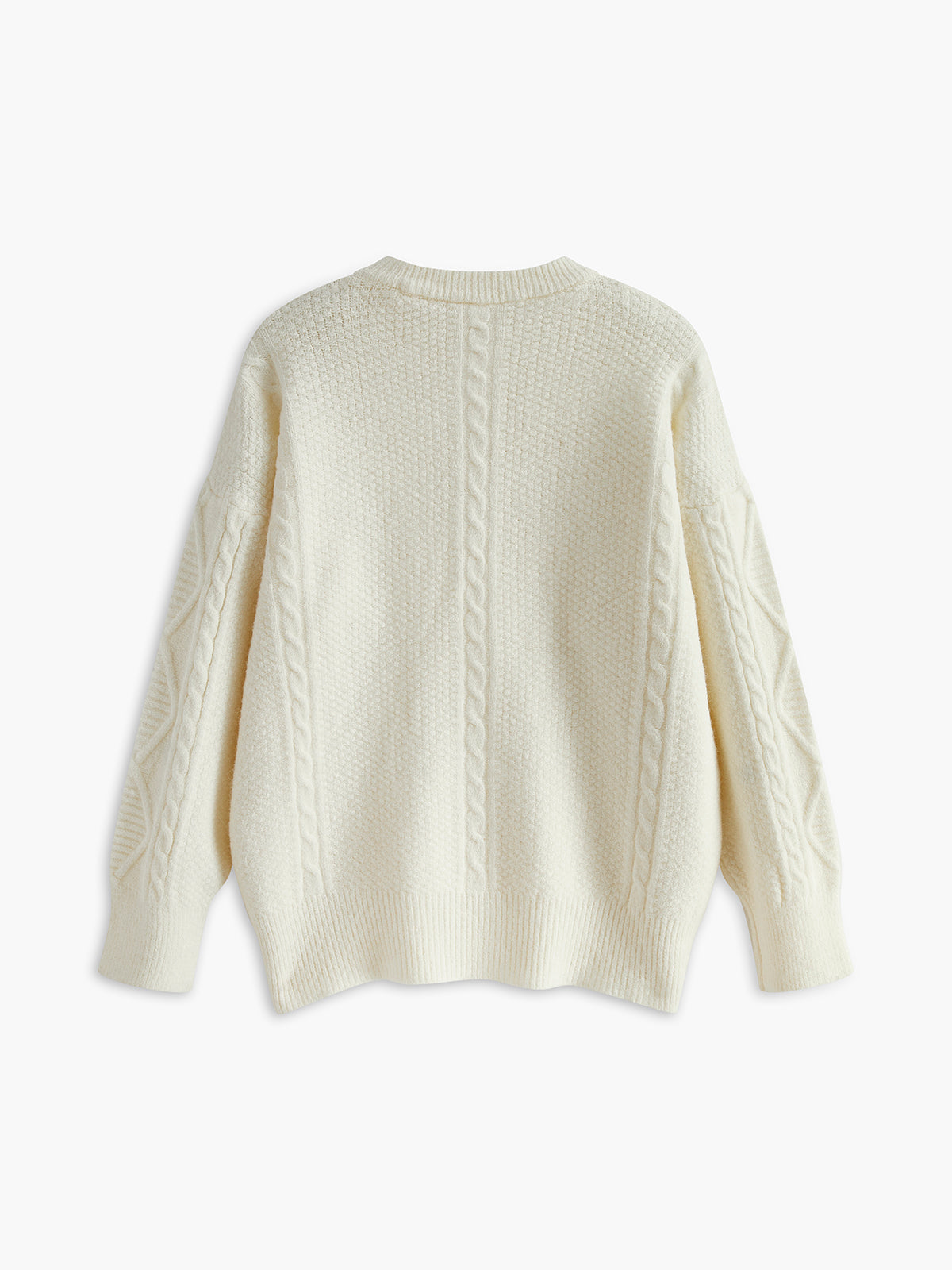 Crew Neck Plain Cable Sweater-Chicvia