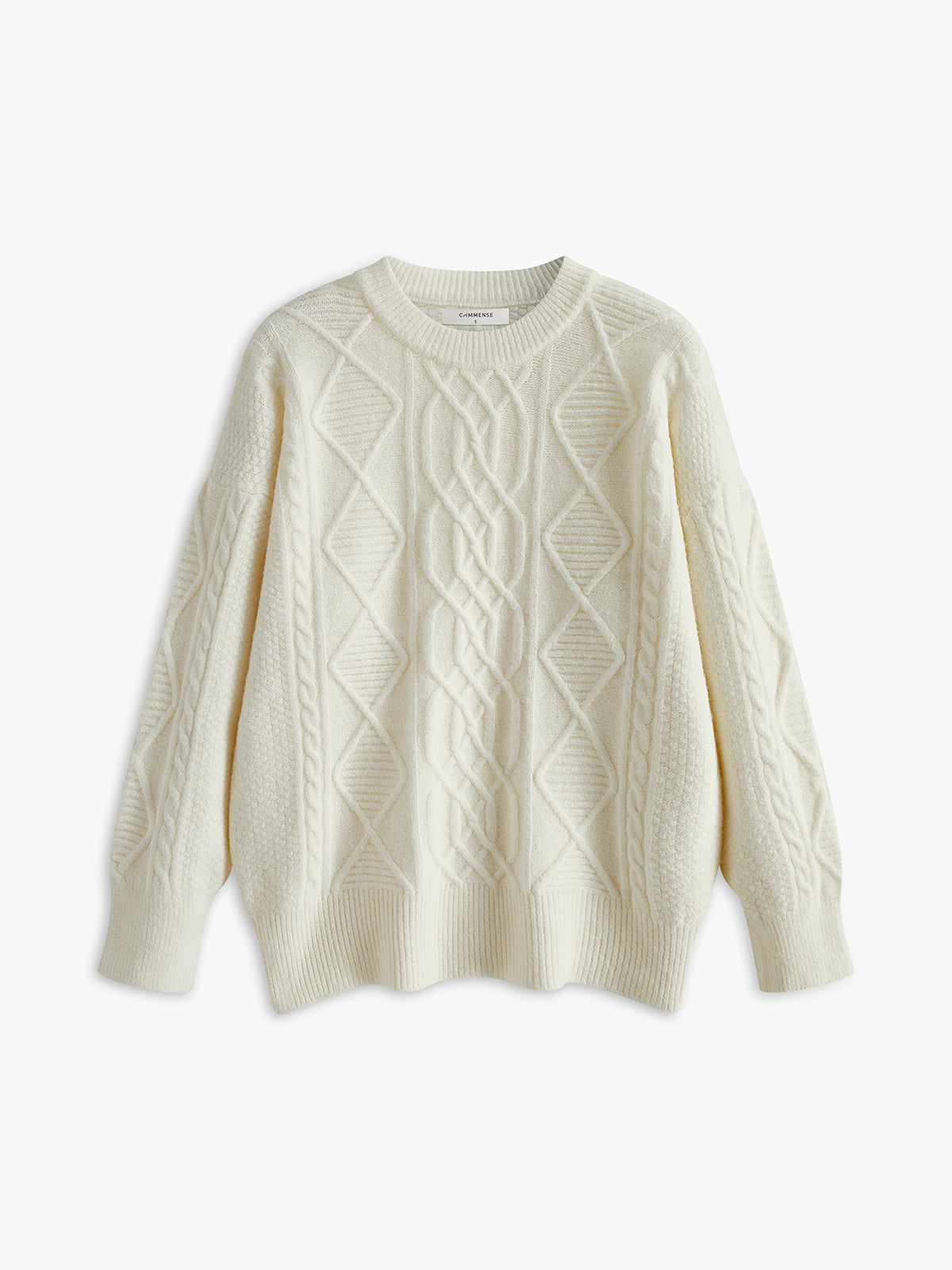 Crew Neck Plain Cable Sweater-Chicvia