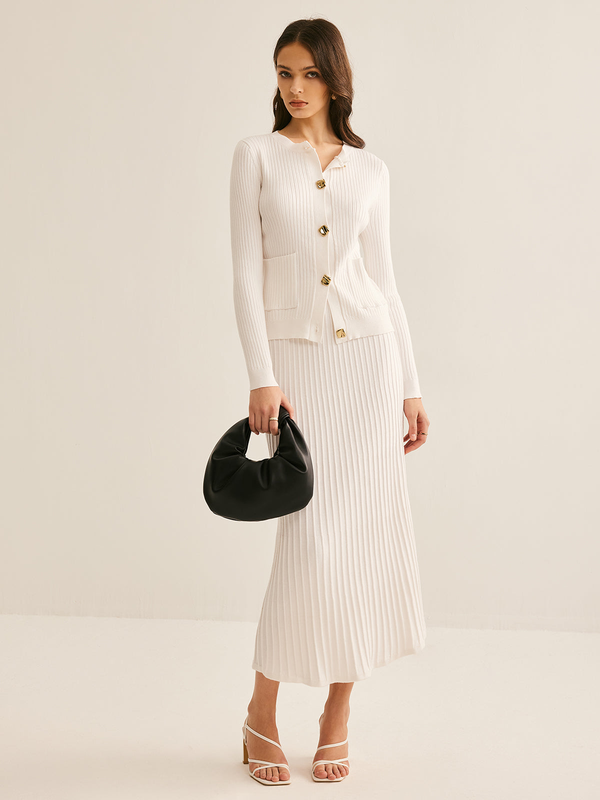 Elegant Button Pleated Sweater Co-ords-Chicvia