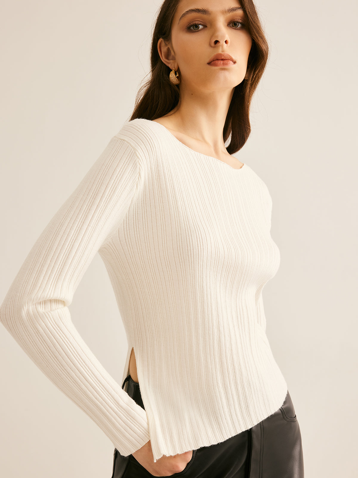 Casual Split Knit Top-Chicvia