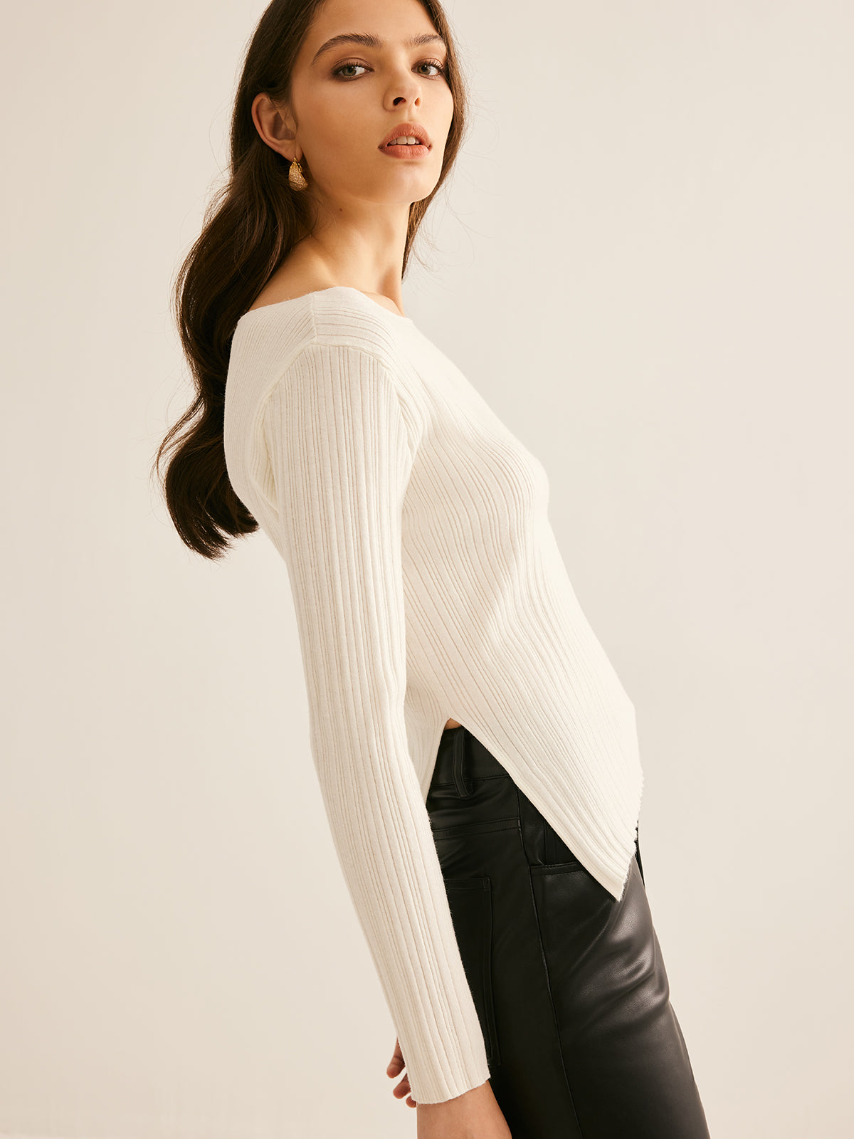 Casual Split Knit Top-Chicvia