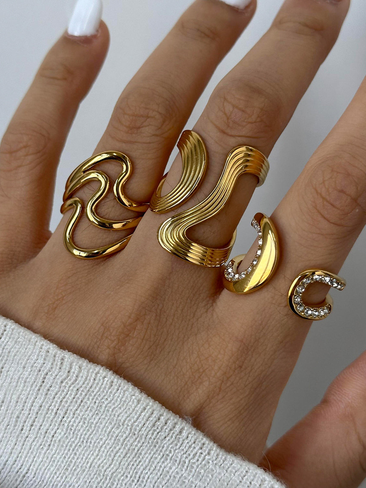 Irregular Ripple Open Ring-Chicvia