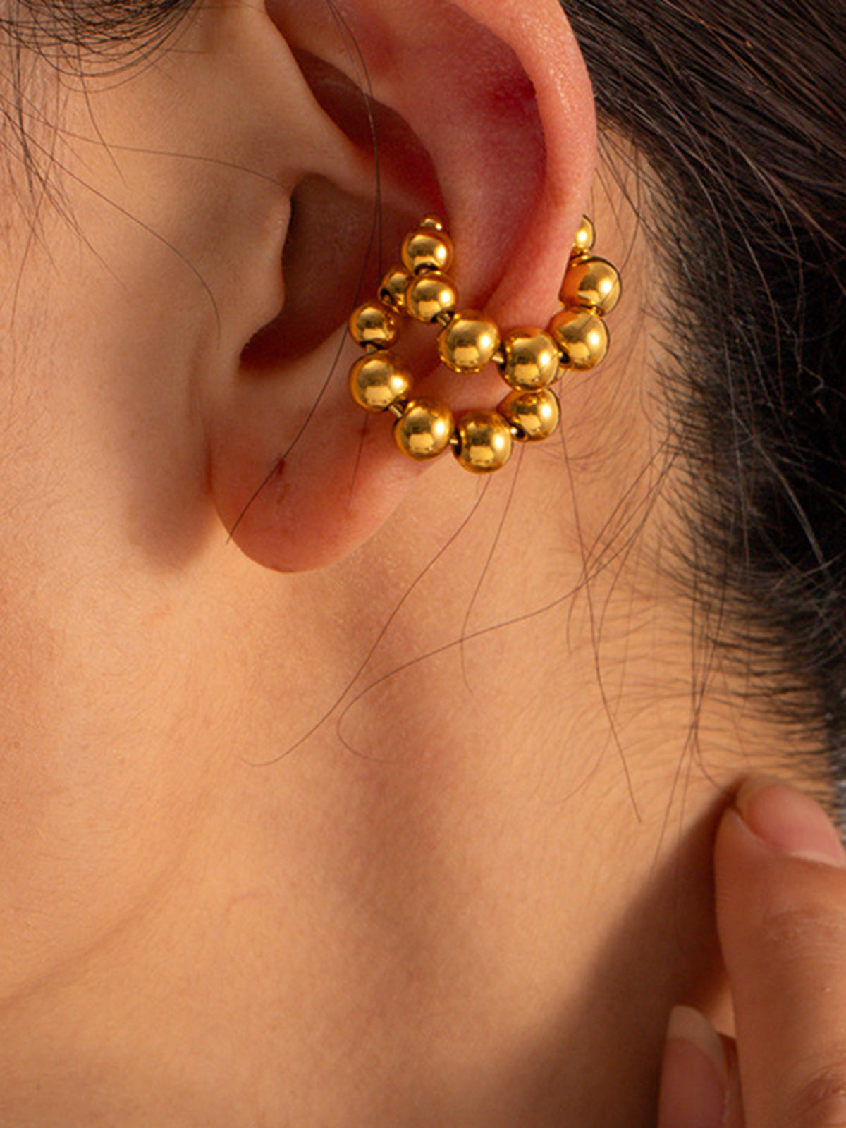 Golden Hoop Beaded Ear Cuff-Chicvia