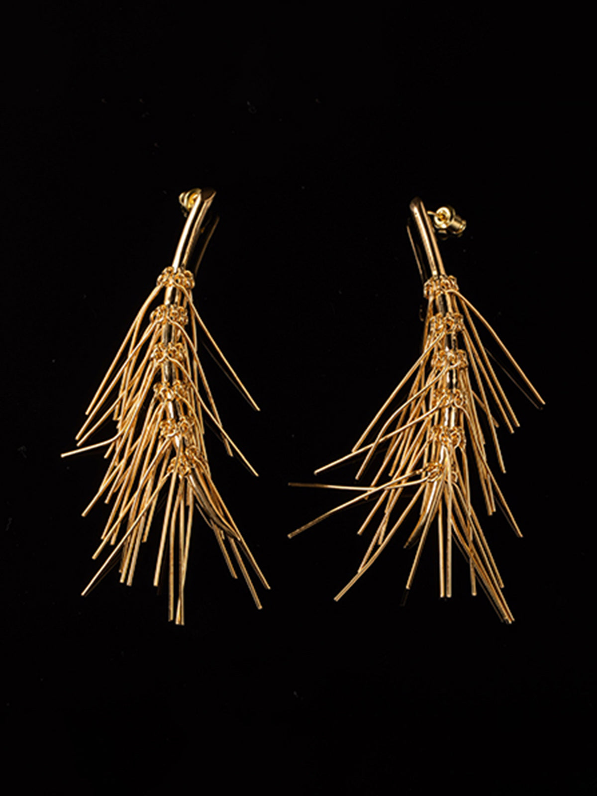 Golden Tassel Stud Earrings-Chicvia
