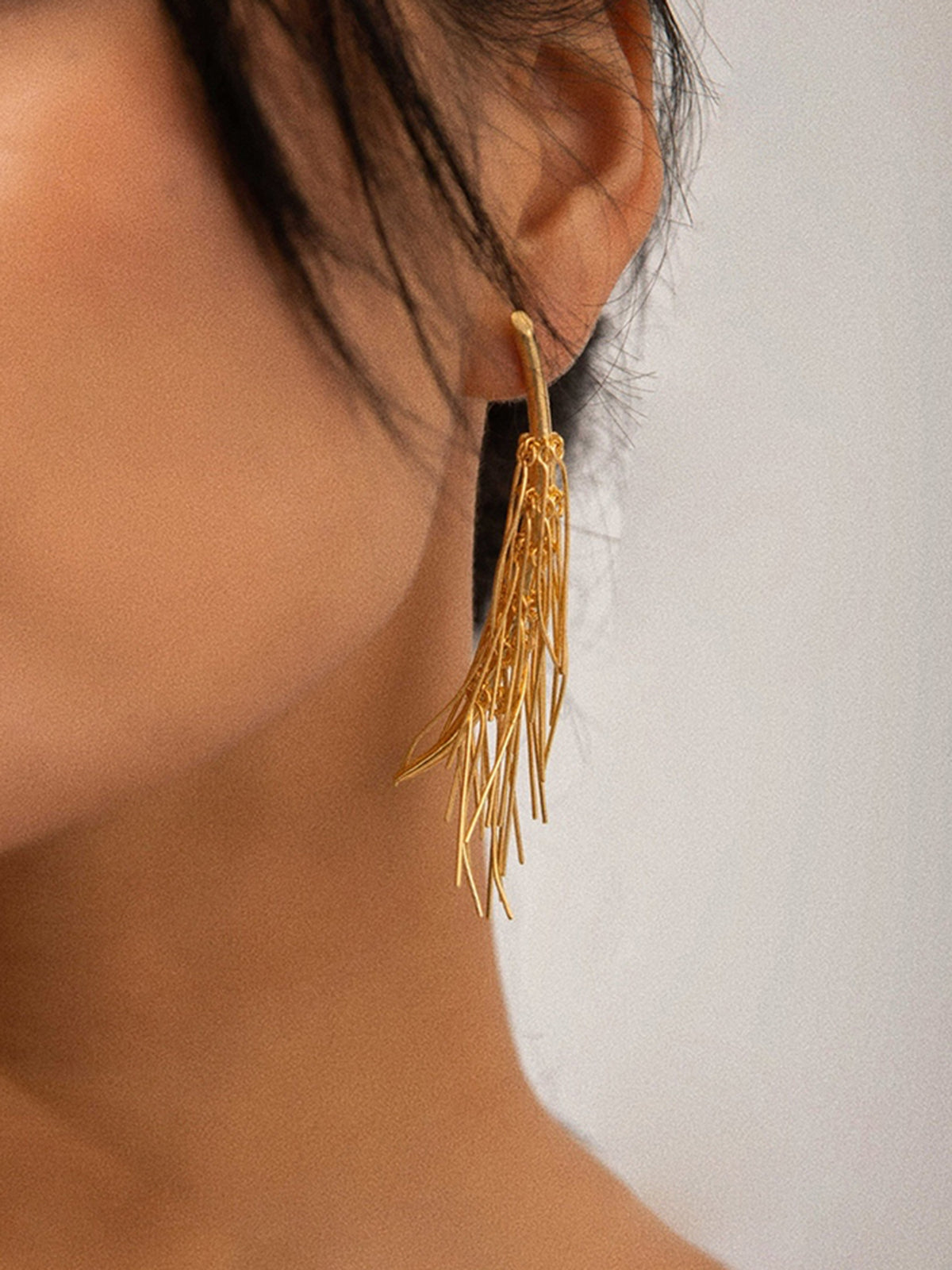 Golden Tassel Stud Earrings-Chicvia