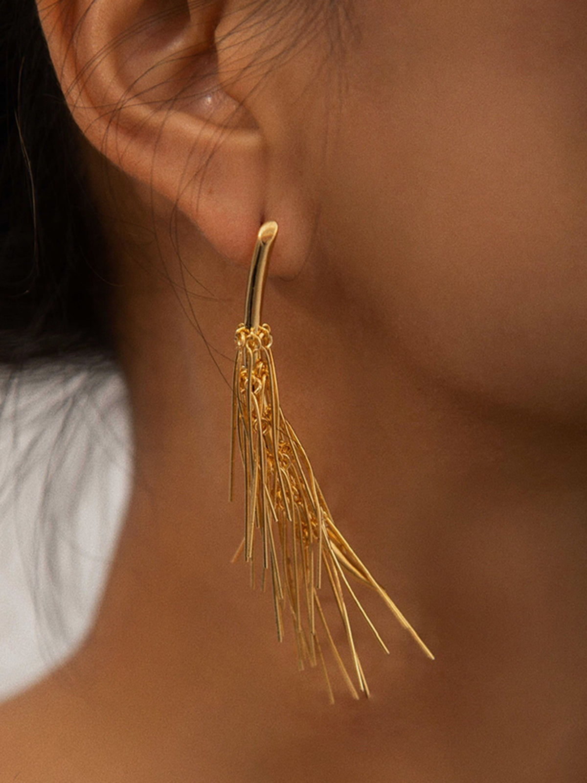 Golden Tassel Stud Earrings-Chicvia