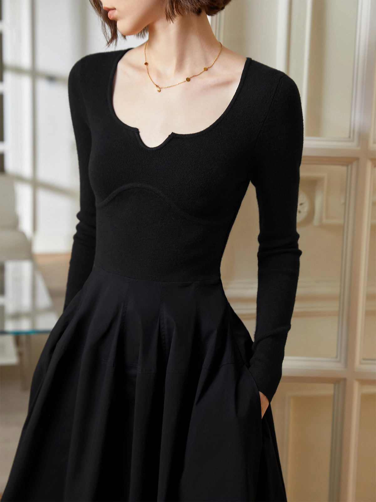 Elegant Umbrella-Shape Panel Dress-Chicvia