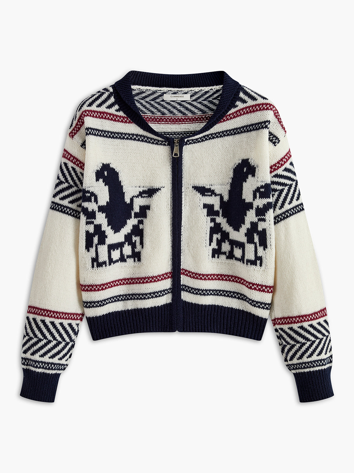 Contrast Pattern Zipper Short Cardigan-Chicvia